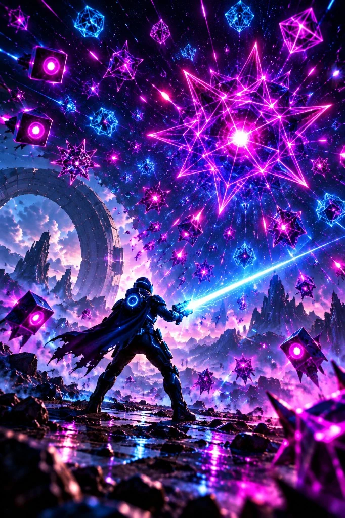 Neon Horde Survivor energy core amid geometric enemies