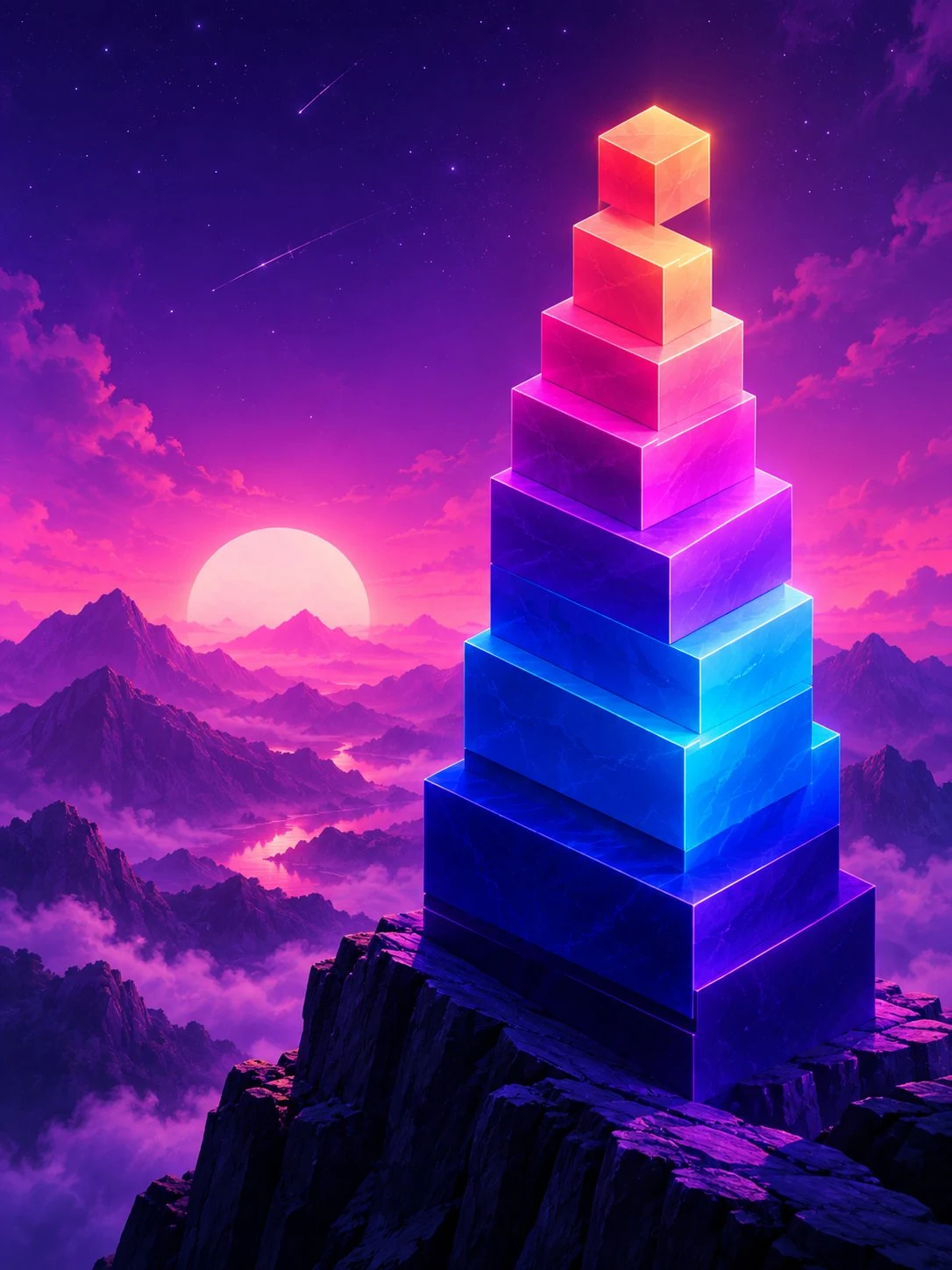 Colorful tower of stacked blocks