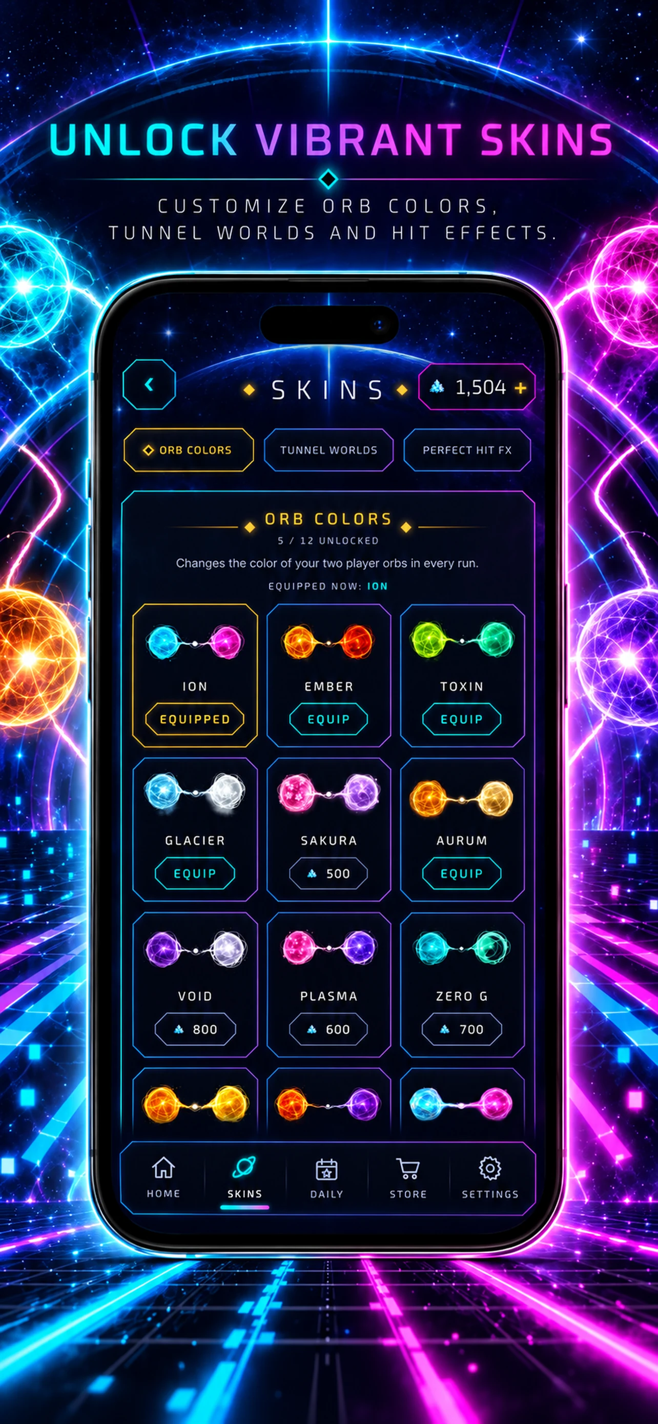 FISSION skins selection with customizable orb colors