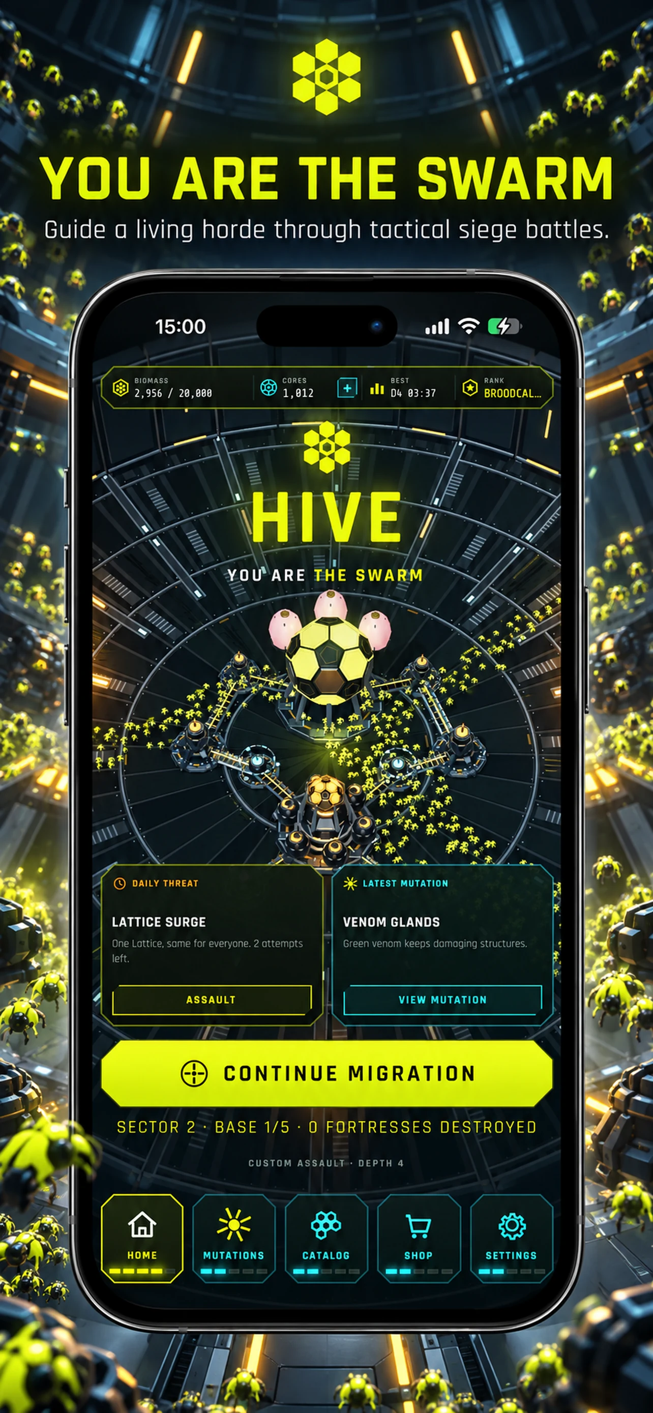 HIVE home screen with swarm command controls