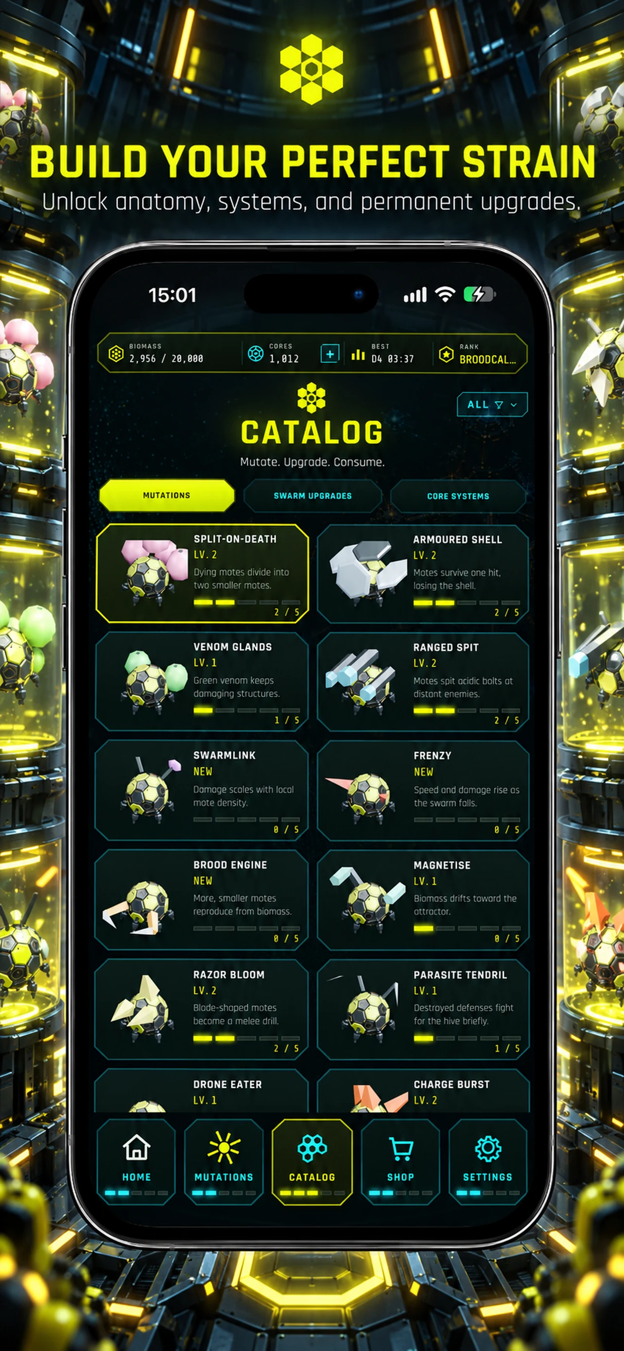 HIVE catalog of mutations and permanent upgrades
