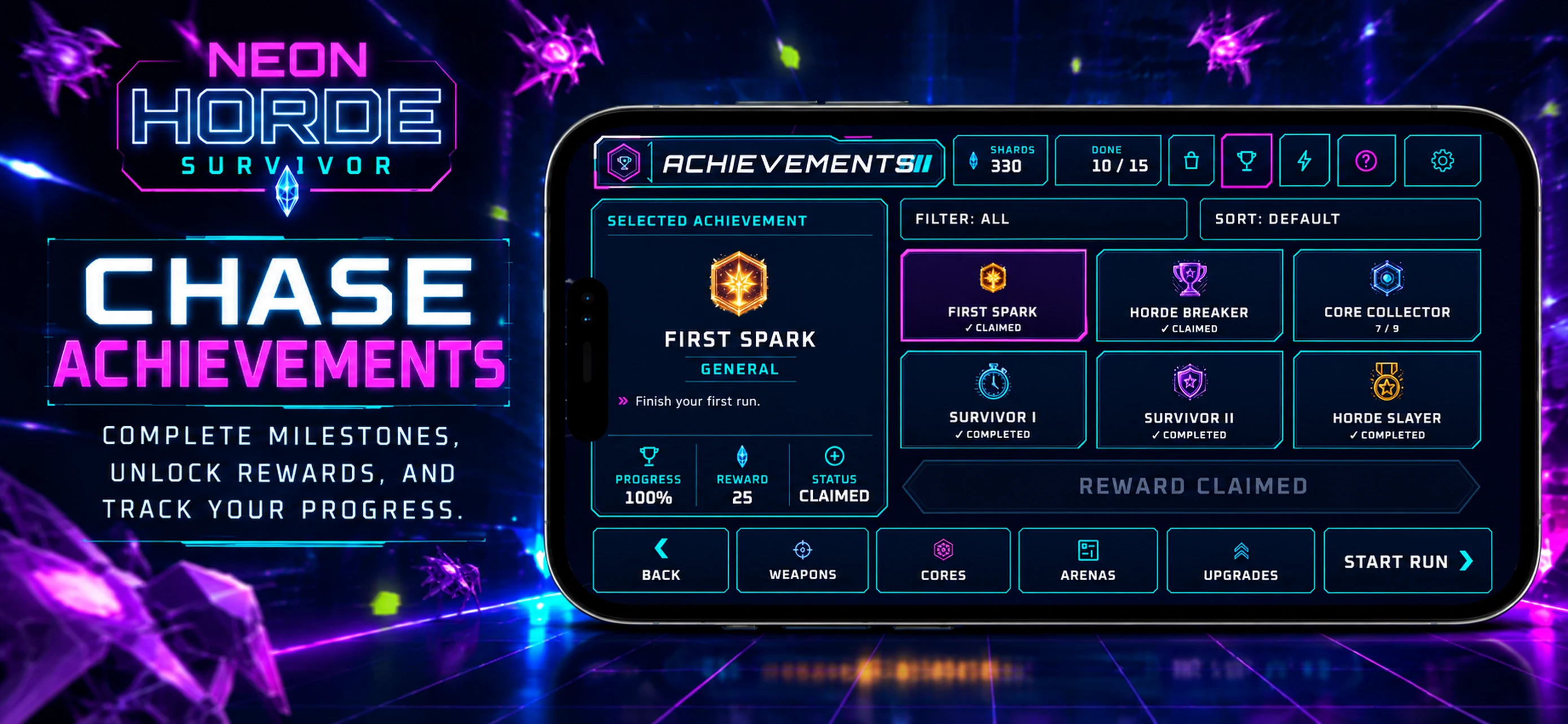 Neon Horde Survivor achievements screen