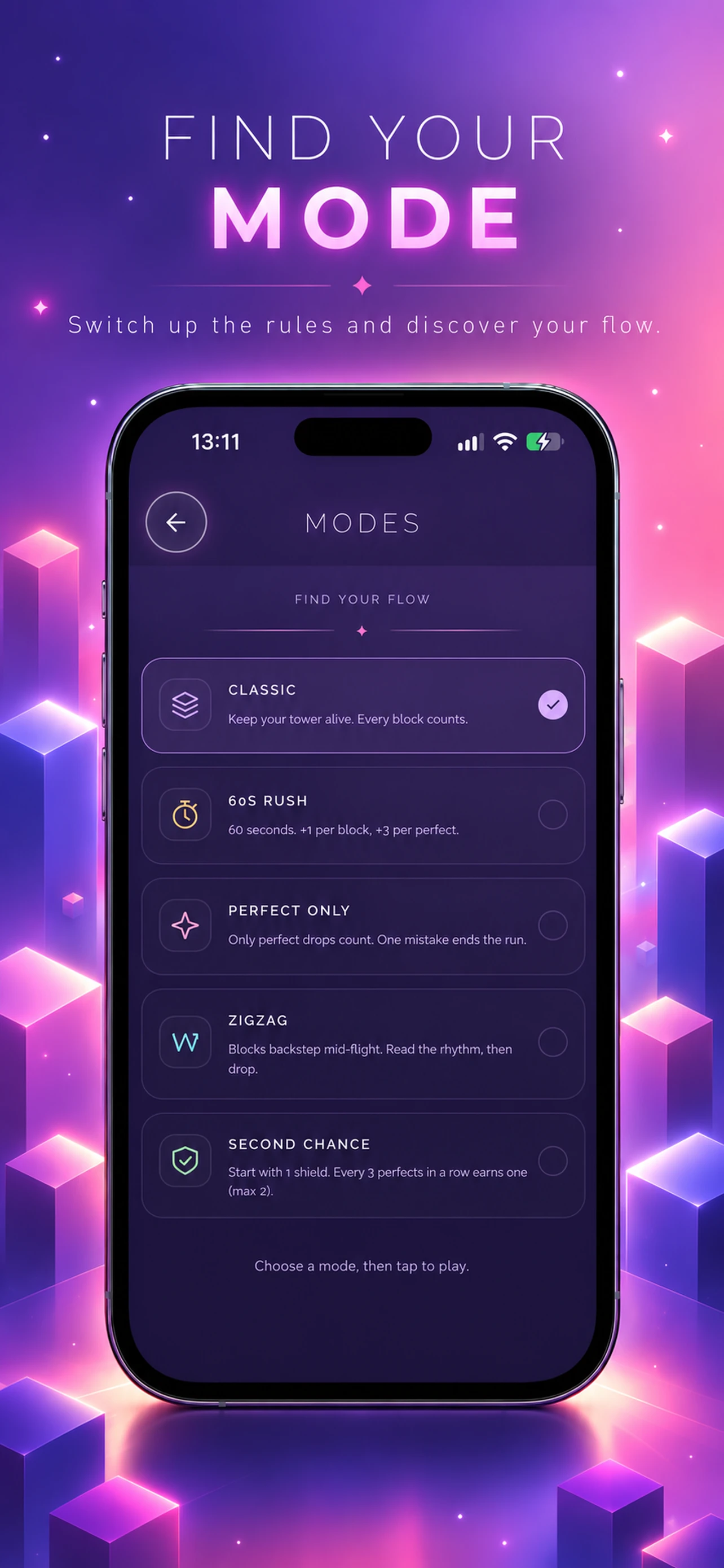 STACK game modes screen