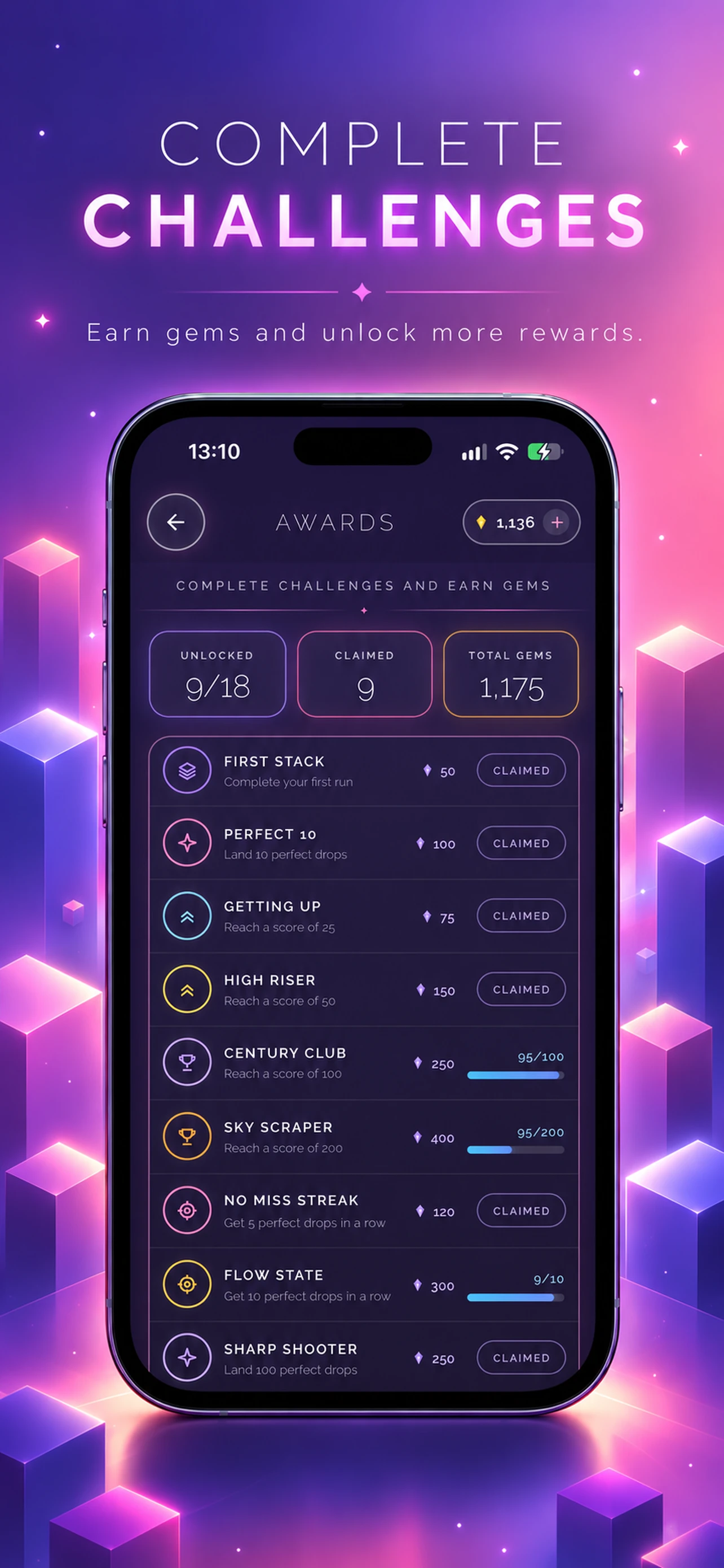 STACK challenges screen