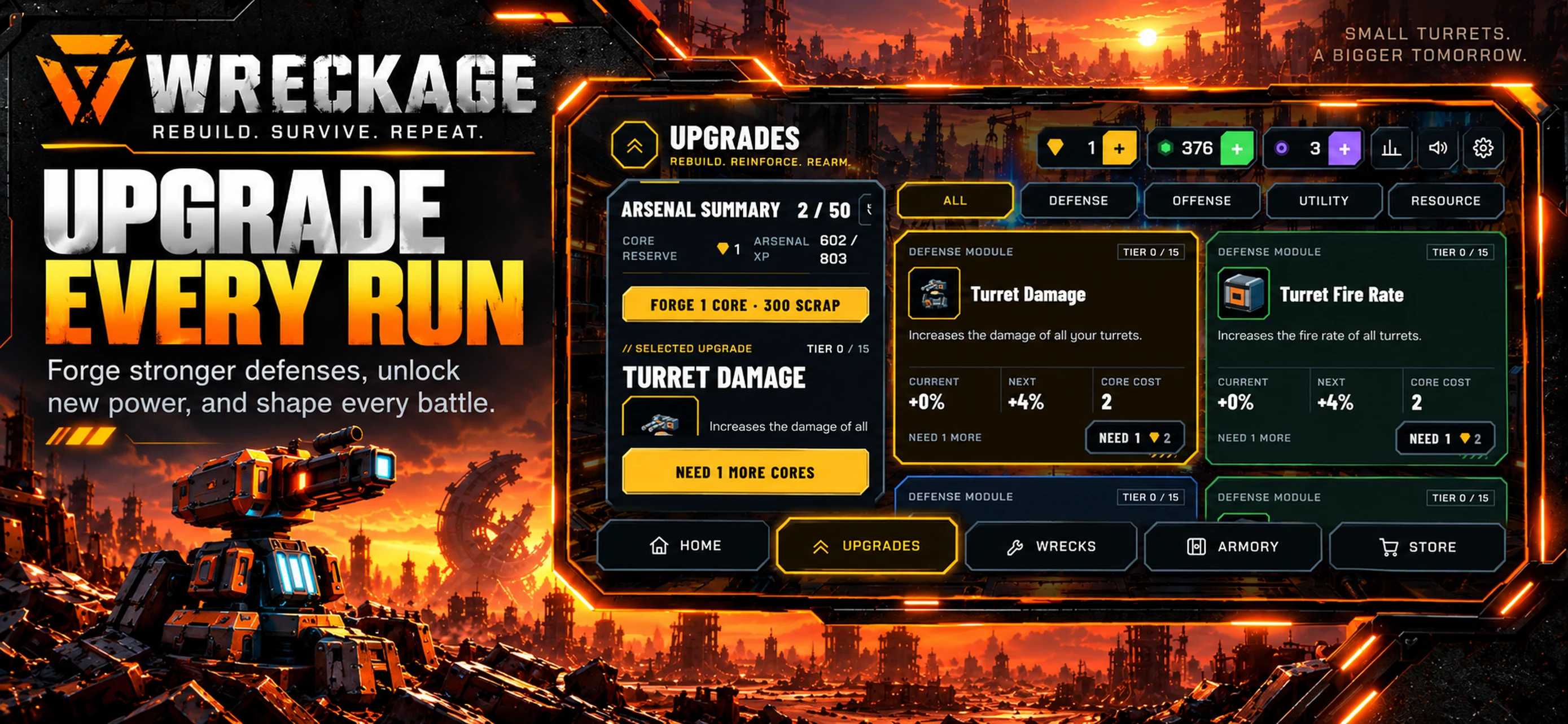 WRECKAGE upgrade menu