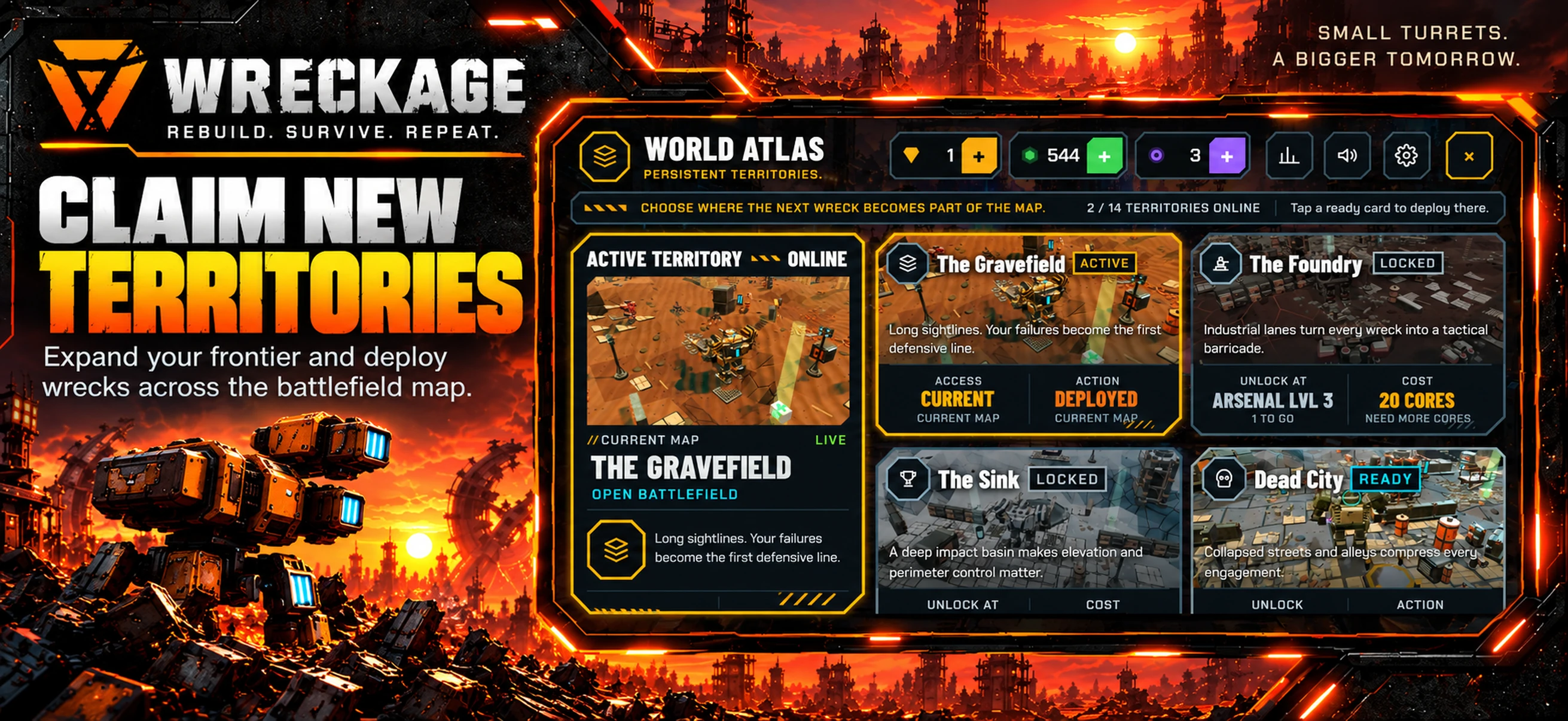 WRECKAGE World Atlas with territories and operation choices
