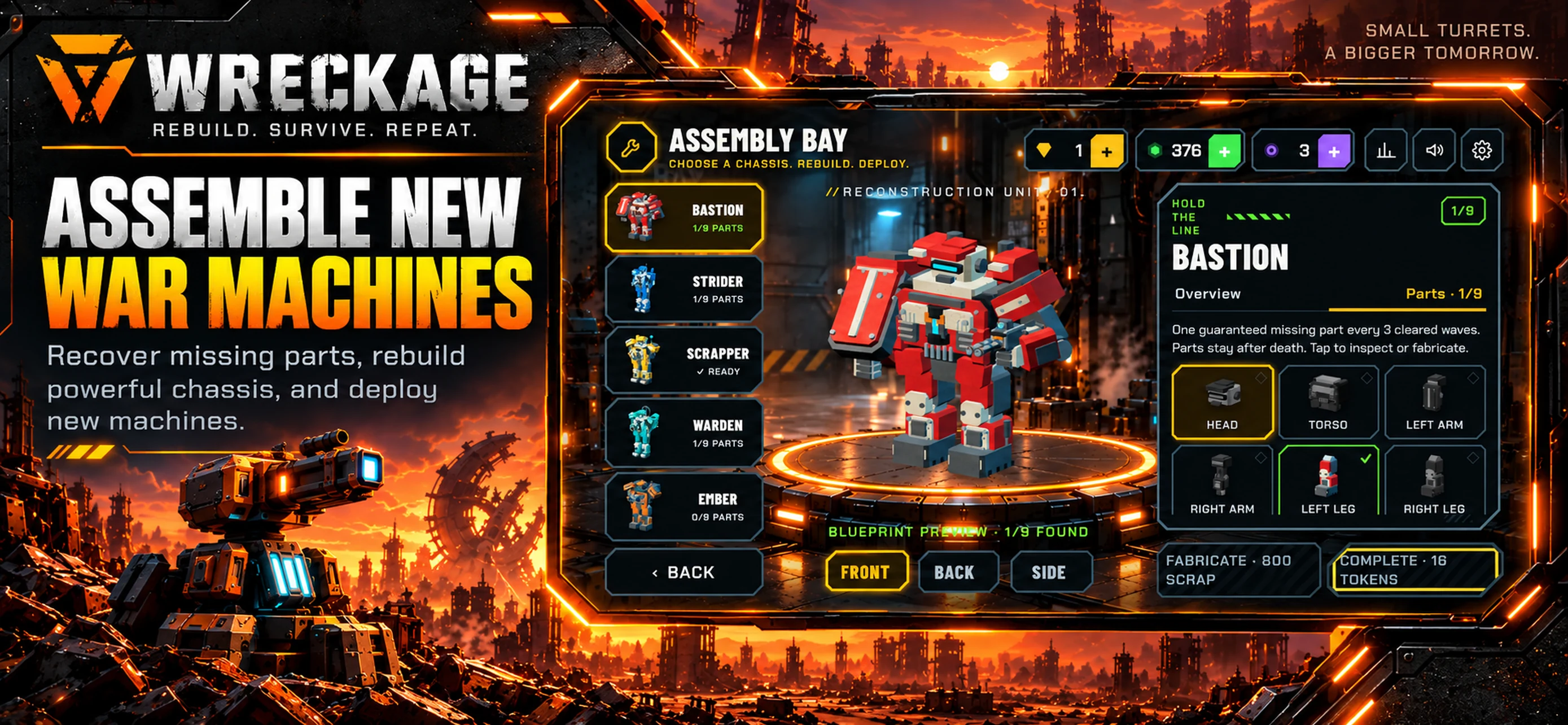 WRECKAGE Assembly Bay with Bastion chassis preview and parts grid
